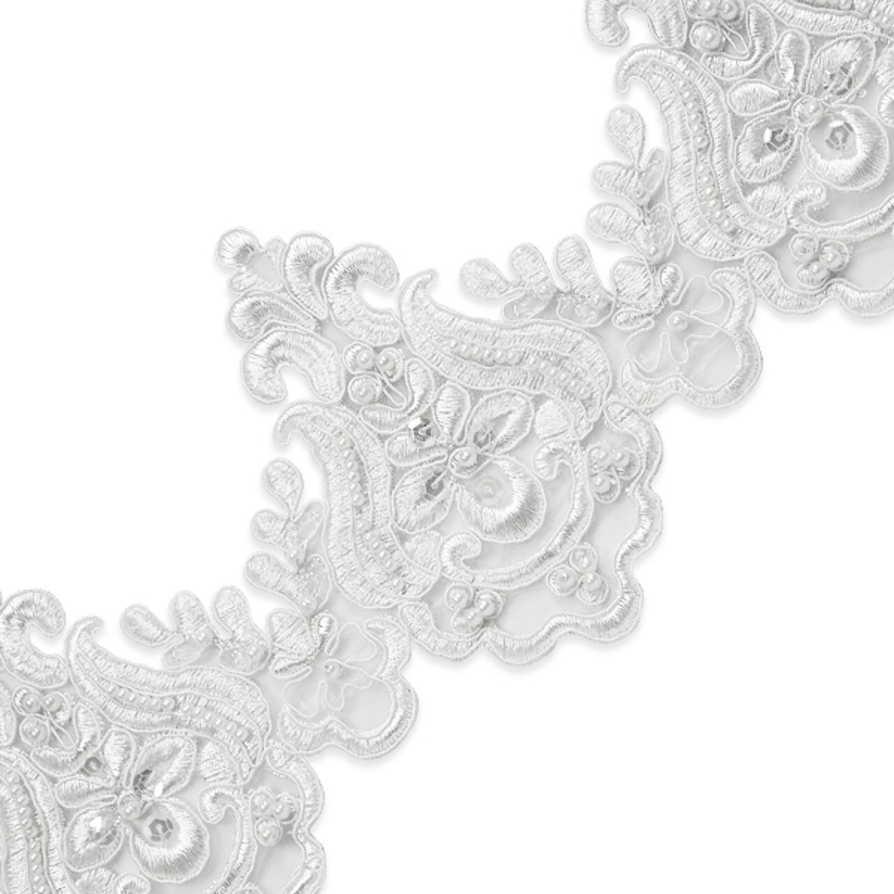 10 yards of Nelly Embroidered Organza Lace Trim with Pearls and Sequin | 10 yard cut